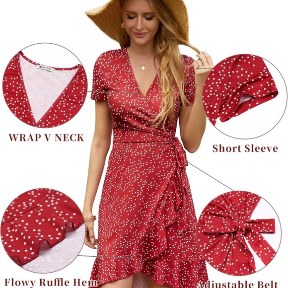 Floral Red Wrap Dress - Picture 5 of 14